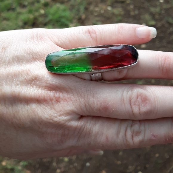 New Oversized Bi-Color Tourmaline 925 Silver Statement Ring. - Picture 5 of 8